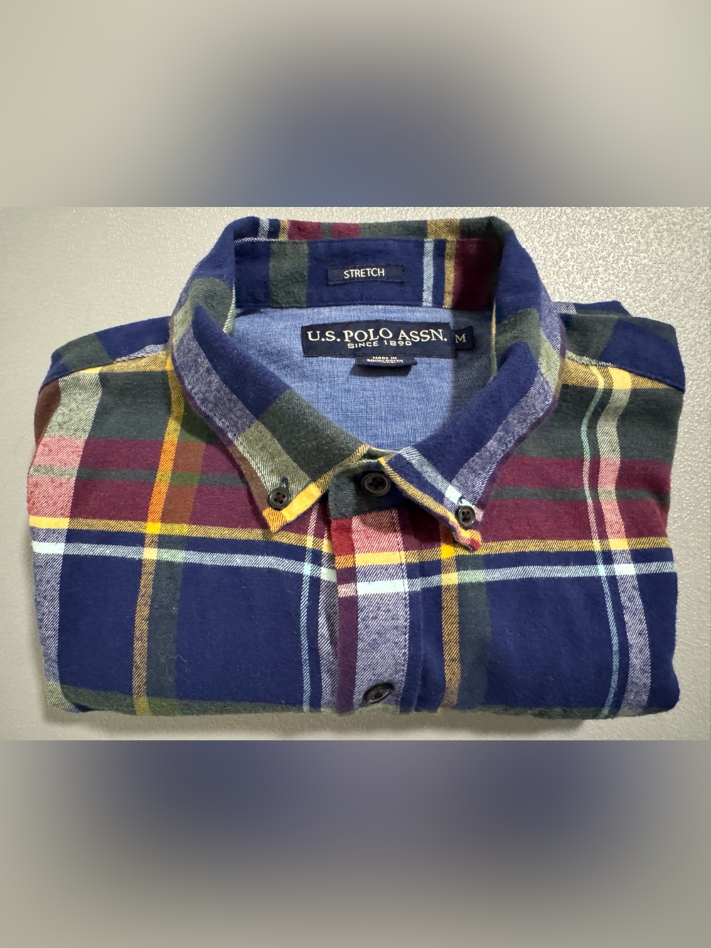 U.S. Polo Assn. Plaid Soft Flannel Cotton Blend Lightweight Button-Down Shirt M